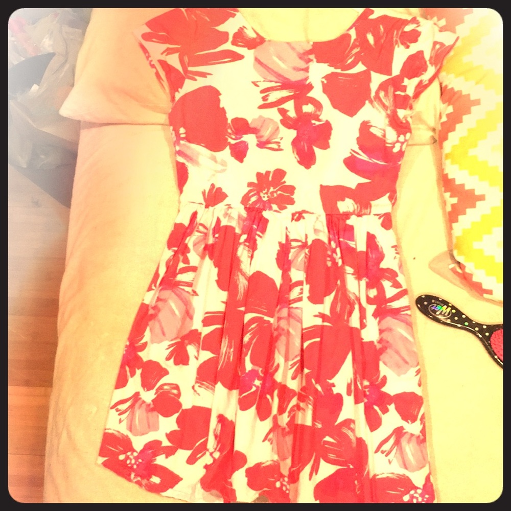 Pink flower dress with a white background